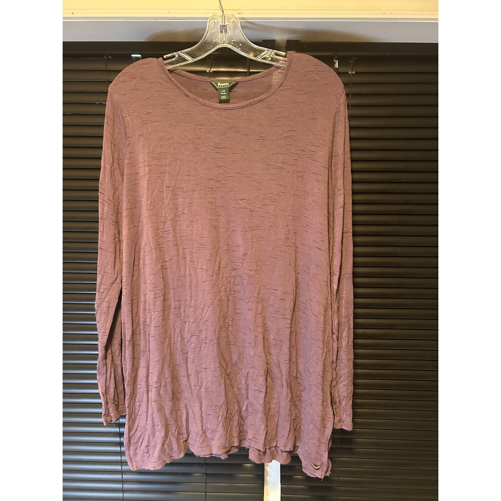 Roots Long Sleeve T-Shirt Womens Large Purple Slub Knit Casual Crew Neck Top
